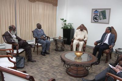 Caption: (From right) Senator the Honourable Dennis Moses, Minister of Foreign and CARICOM Affairs; Dr. Mohammed Ibn Chambas, United Nations Secretary-General’s Special Representative and Head of the United Nations Office for West Africa and Sahel; Mr. Ahmed El Basheer, Director of Citizens and Diaspora Directorate, African Union; and Mr. Kafra Kambon, Chairman, Emancipation Support Committee of Trinidad and Tobago.