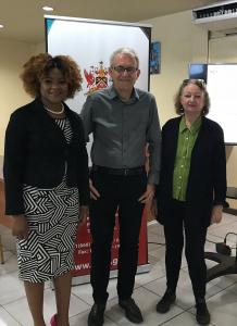 (L-R) Dr. the Honourable Nyan Gadsby-Dolly, Minister of Community Development, Culture and the Arts with Bruce Paddington, Founder and Director of New World Film Centre and Annabelle Alcazar, Programme Director, Trinidad and Tobago Film Festival at the launch of the Feature Film Grant earlier this year.