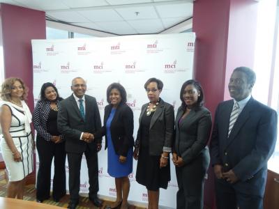 Photo Caption: Minister Paula Gopee-Scoon (c), along with Mr. Norris Herbert, Permanent Secretary (Ag.) (r) with members of Board of Directors of invesTT Limited l-r Janelle Penny Commissiong, Amalia Maharaj, Moonilal Lalchan, Chairman of the Board, Sharon Christopher, and Petal-Ann Roberts (Photo Courtesy: Ministry of Trade and Industry)