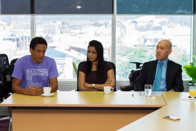 Caption: FashionTT’s Chairman, Jason Lindsay (l), explains the Value Chain Investment Programme and how it will create an economically sustainable fashion industry. He is joined by FashionTT’s General Manager, Lisa-Marie Daniel (c) and Project Consultant and Professor at the Fashion Institute of Technology in New York, Vincent Quan (r). (Photo courtesy CreativeTT)
