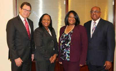 Caption: The CDB delegation during an official visit to the Premier of Turks and Caicos Islands on February 3, 2017. From left to right: Dr. William Warren Smith, President, CDB; Hon. Sharlene Cartwright Robinson, Premier, Turks and Caicos Islands; Yvette Lemonias-Seale, Vice-President (Corporate Services) and Bank Secretary, CDB; and Volville Forsythe, Assistant Bank Secretary, CDB. (Photo courtesy the Caribbean Development Bank)