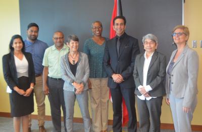 From left: Mrs. Vyana Sharma, Senior Legal Counsel, Ministry of the Attorney General & Legal Affairs; Mr. Omar Mohammed, The Cropper Foundation; Mr. Colin Robinson, Coalition Advocating for Inclusion of Sexual Orientation (CAISO); Sarah McIntosh, Veni Apwaan; Ms. Colleen Davis, Veni Apwaan; the Honourable Faris Al-Rawi M.P., Attorney General and Minister of Legal Affairs; Dr. Jennifer Sancho, United Way Trinidad and Tobago (UWTT); Ms. Nicole Leotaud, Caribbean Natural Resources Institute (CANARI)