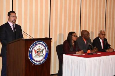 Photo Caption: (L-R) The Honourable Stewart Young, Minister in the Office of the Prime Minister and Minister in the Ministry of the Attorney General and Legal Affairs; the Honourable Shamfa Cudjoe, Minister of Tourism, Kelvin Charles, Chief Secretary -Tobago House of Assembly and the Honourable Terrence Deyalsingh, Minister of Health at the at Post Cabinet Media Briefing at the Magdalena Grand Beach Resort, Lowlands Tobago. (Photo Courtesy: The Office of the Prime Minister)