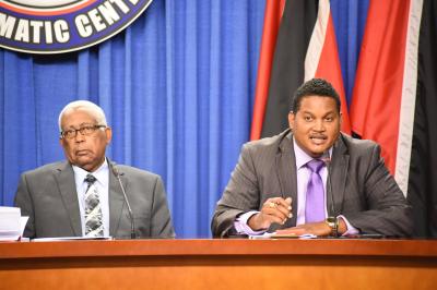 Photo Caption: (L-R) The Honourable Anthony Garcia, Minister of Education as well as the Honourable Darryl Smith, Minister of Sport and Youth Affairs addressed the Post Cabinet Press Briefing on Thursday 20th April 2017 at the Diplomatic Centre, St. Ann’s. (Photo Courtesy: Office of the Prime Minister)