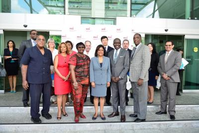 Photo Caption: Trade and Industry Minister (centre) flanked by the Honourable Camille Robinson-Regis, Minister of Planning and Development (left), the Honourable Maxie Cuffie, Minister of Public Administration and Communications (right), Honourable Brigadier General Ancil Antoine, Member of Parliament for D'Abadie/O'Meara;and Members of the Diplomatic Corps. (Photo Courtesy: Ministry of Trade and Industry)