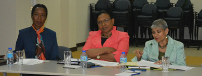 Caption: From left- Permanent Secretary at the Rural Development and Local Government Ministry, Ms Desdra Bascombe and Permanent Secretaries at the Ministry of Social Development and Family Services, Mrs Jacinta Bailey-Sobers and Mrs Joy Persad-Myers. (Photo courtesy the Ministry of Social Development and Family Services)