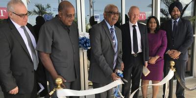 Caption: The Honourable Anthony Garcia, Minister of Education, cuts the ribbon to open the headquarters of the MTCC-CA at UTT Chaguaramas Campus. Looking on from left are Dr. Stefan Micallef, Director – Marine Environment Division of the International Maritime Organization (IMO), Professor Kenneth S. Julien (Emeritus), T.C., Chairman of the Board of Governors, UTT, His Excellency Arend Biesebroek, Ambassador for the European Union Delegation to Trinidad and Tobago, Mrs. Vivian Rambarath-Parasram – Director, MTCC - CA and Assistant Professor, Maritime Studies, UTT and Captain Sukhjit Singh – Deputy Head and Technical Lead, MTCC - CA and Senior Instructor, Maritime Studies, UTT. (Photo courtesy UTT)
