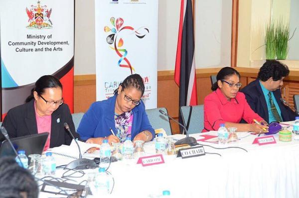 From left: Riane de Haas-Bledoeg- Deputy Programme Manager for Culture of the CARICOM Secretariat, Dr. Hilary Brown- Programme Manager for Culture of the CARICOM Secretariat, Ms. Susan Shurland- Deputy Permanent Secretary and Mr. Tej Ramlogan, Director of Culture of the MCDCA during the IFD meeting at the Hilton Trinidad and Conference Centre From left: Riane de Haas-Bledoeg- Deputy Programme Manager for Culture of the CARICOM Secretariat, Dr. Hilary Brown- Programme Manager for Culture of the CARICOM Secretariat, Ms. Susan Shurland- Deputy Permanent Secretary and Mr. Tej Ramlogan, Director of Culture of the MCDCA during the IFD meeting at the Hilton Trinidad and Conference Centre